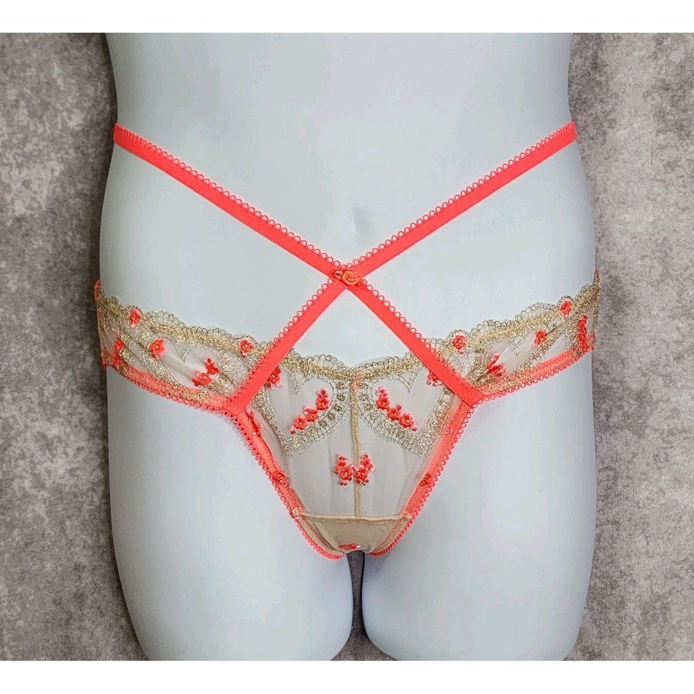 Victorias Secret Dream Angels Floral Lace Sheer Mesh Cheekini Panty Large Coral